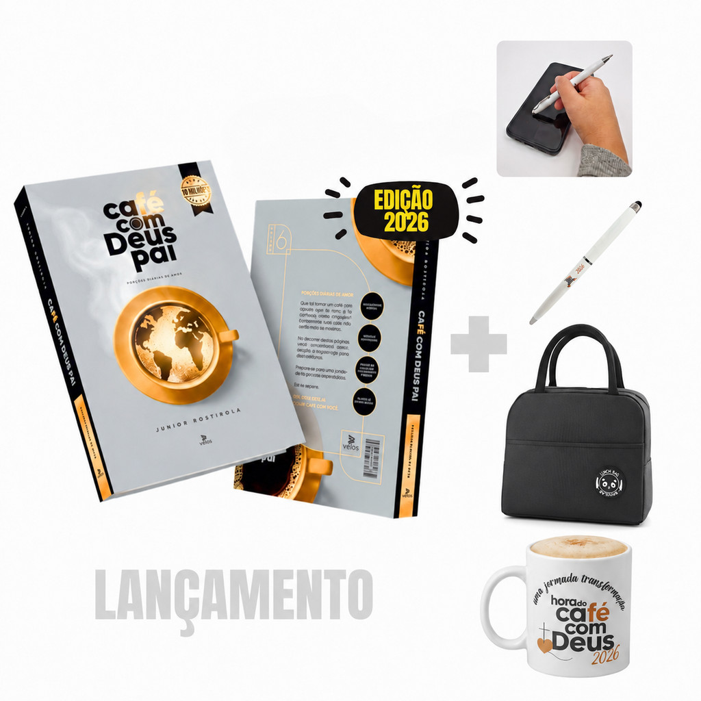 Kit Livro Devocional Café Com Deus Pai 2026 + Bolsa Termica+Caneca+caneta 2em1