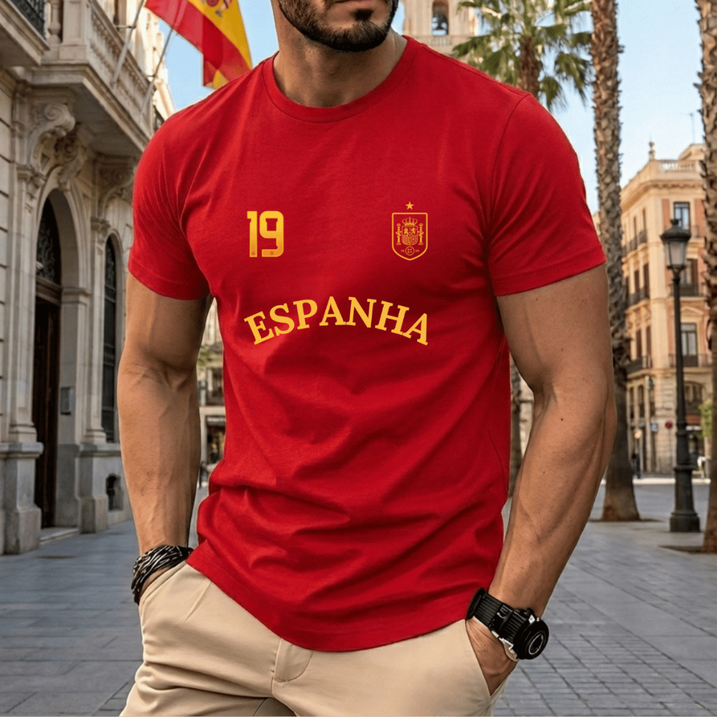 Camiseta Masculina Espanha Spain Futebol 100% Algodão Premium Camisa Seleção Streetwear Casual Confortável