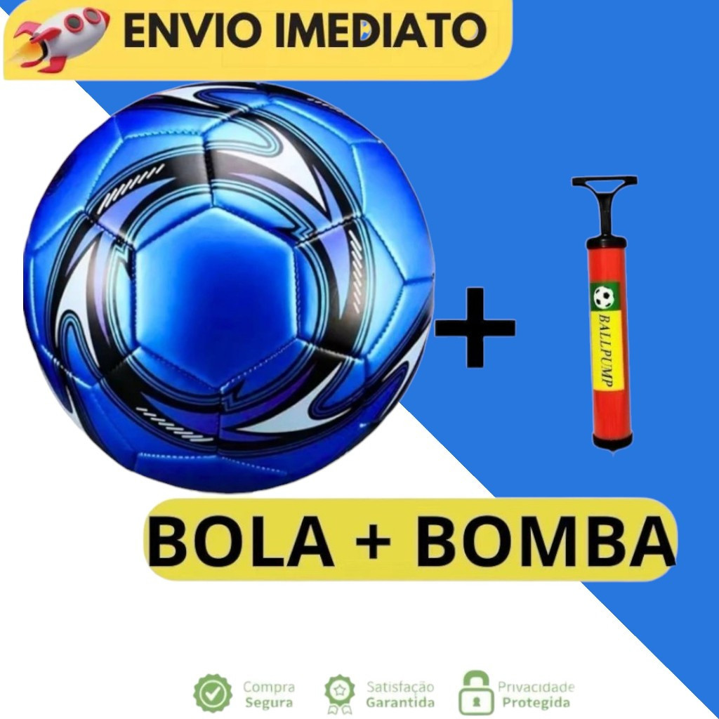 KIT BOLA + BOMBA de Futebol Campo Nº 5 Costurada PVC Cores Variadas Para/ Treino E Jogo Oficial