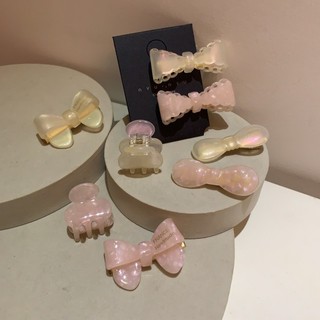 Grampo de cabelo de acetato lateral estilo rosa suave, arco japonês coreano, tamanho pequeno, franja de oito caracteres,