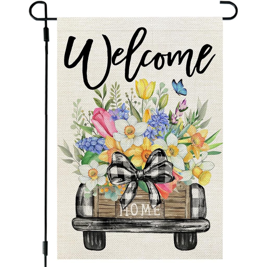 CROWNED BEAUTY Bandeira de Jardim com Estampa Floral de Primavera para Exterior 12x18 Polegadas |   Bandeira de boas-vin