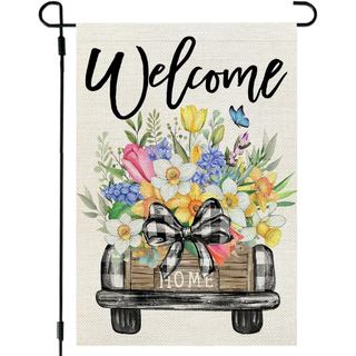 CROWNED BEAUTY Bandeira de Jardim com Estampa Floral de Primavera para Exterior 12x18 Polegadas |   Bandeira de boas-vin