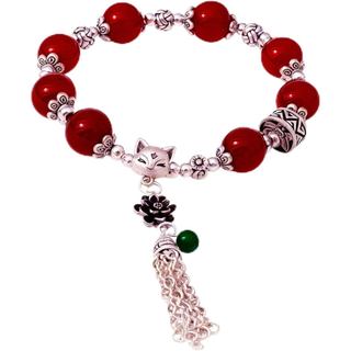 Pulseira de Cura em Ágata Vermelha Natural RITIM, Pulseira Ajustável com Amuleto de Raposa da Sorte para Mulheres e Home