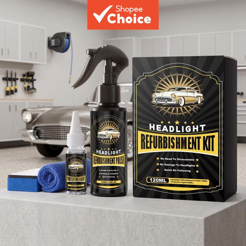 Kit De Restauração De Faróis 100ml Com Agente De Polimento E Revestimento Protetor