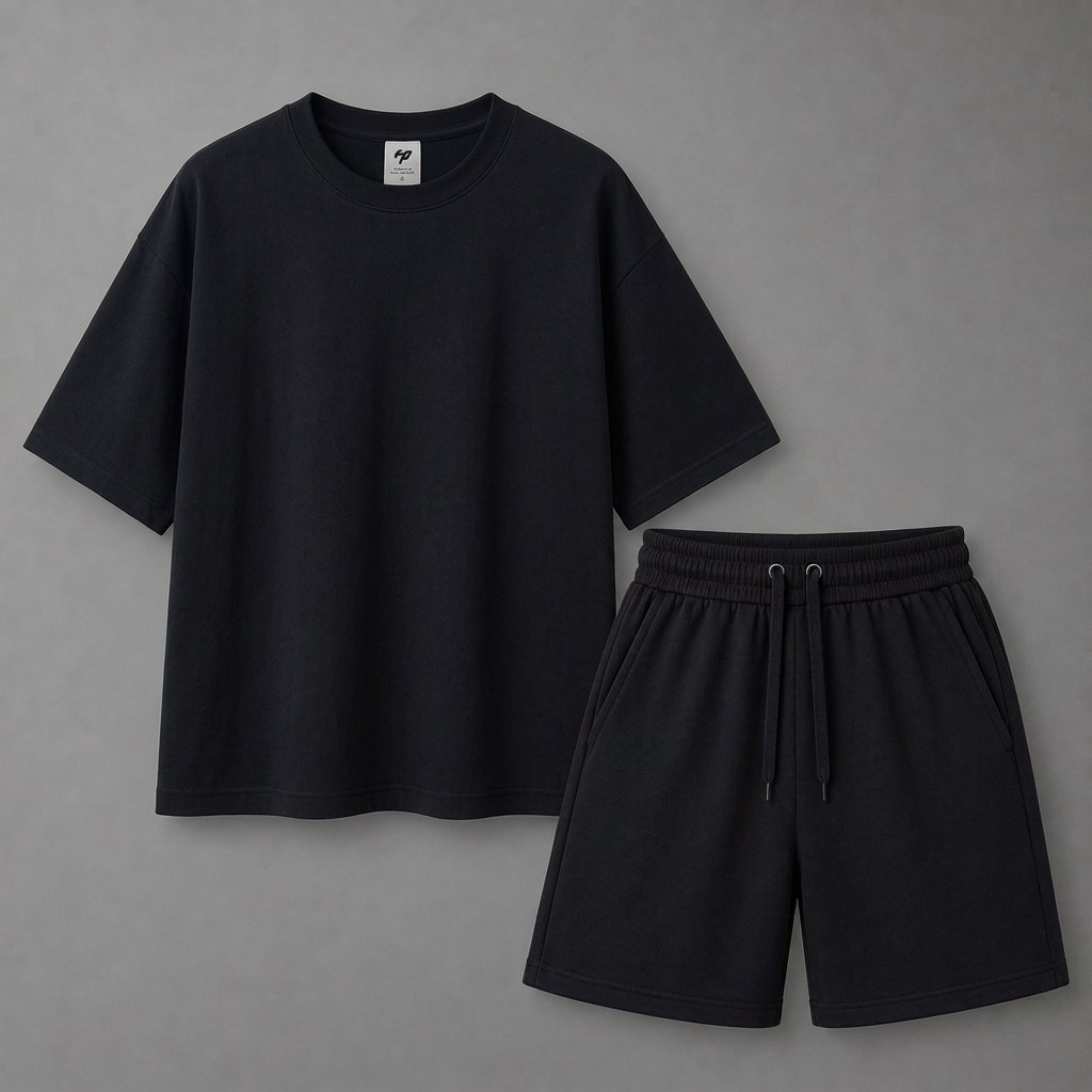 Conjunto Camiseta Oversized Bermuda Moletinho Masculino Algodão Casual Streetwear Premium