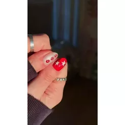 unhas postiças de gel artesanais unha de BTS vermelho e perolado