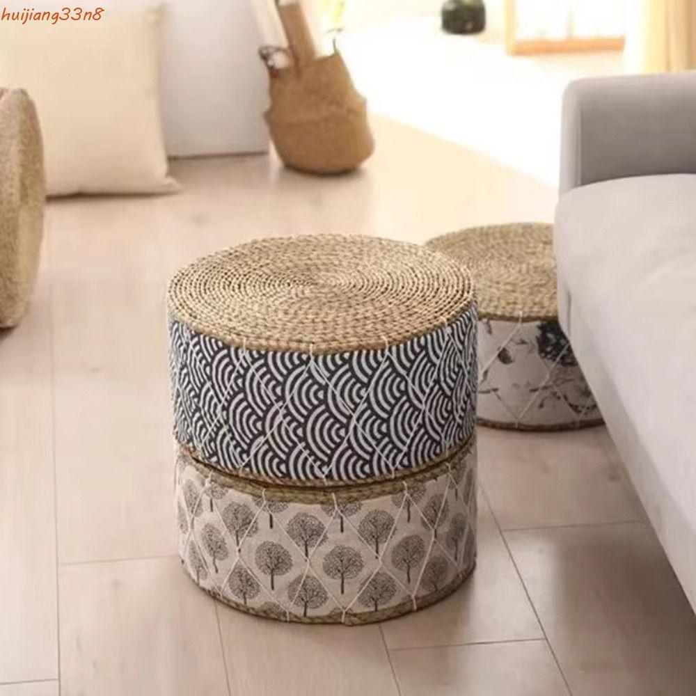 Imagem Almofada De Chão , Banco Tecido De Formato Redondo À Mão , Zafu De Palha Natural De Material Durável De Design Portátil