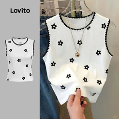 Lovito Top Casual com Acabamento Contrastante para Primavera/verão Preto e Branco para mulheres L196ED627