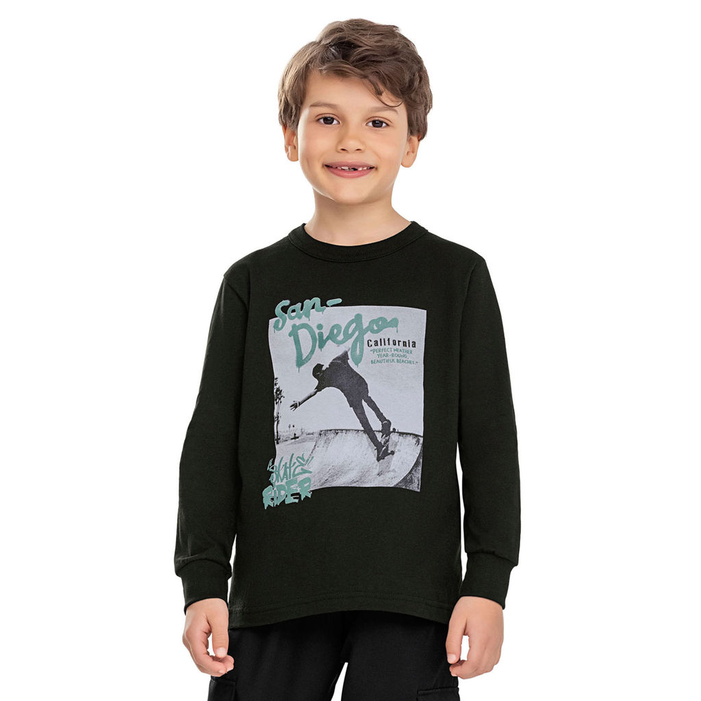 Camiseta Manga Longa Infantil Menino Urbano Elian Preto