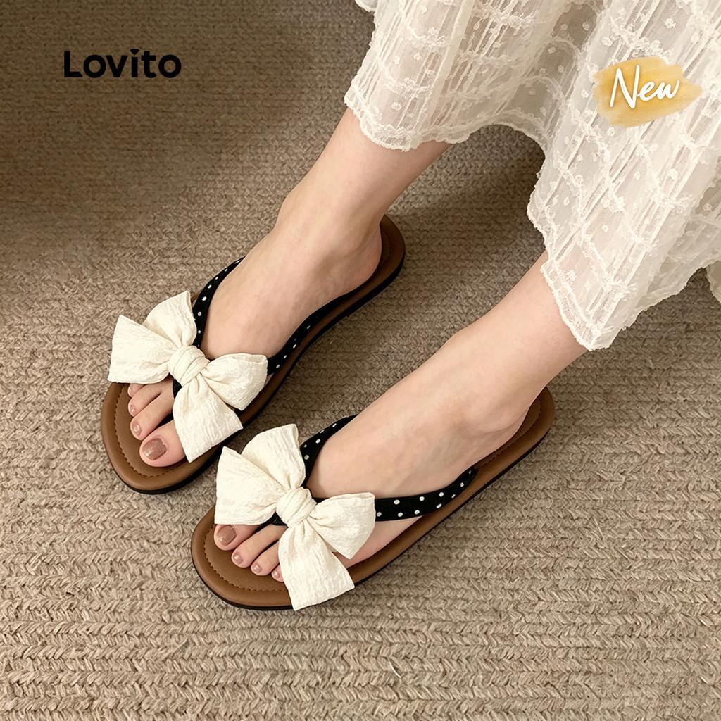 (New Arrival) Lovito Sandálias Rasteiras Casuais Femininas Estilo Coreano Modelo Pang Beach Cor Off-white LFA118014