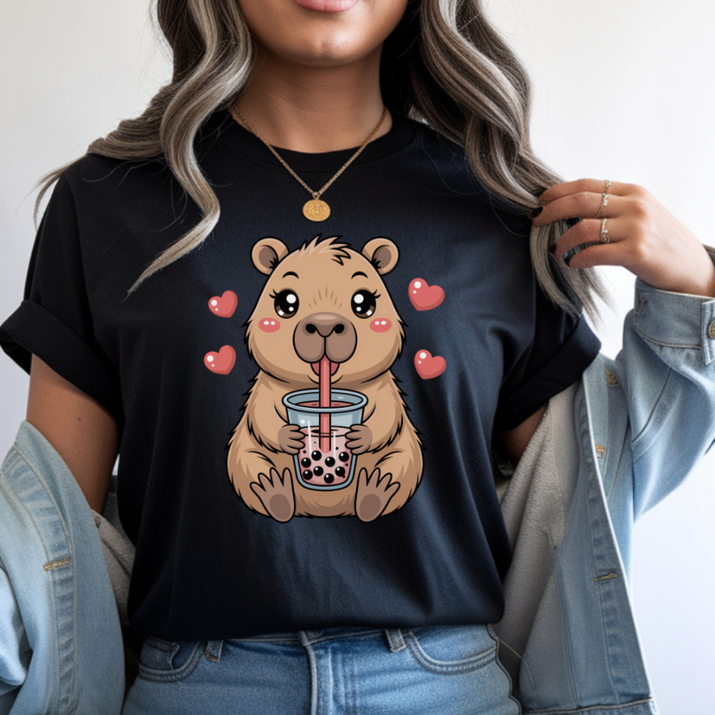Camiseta Feminina T-Shirt Algodão Básica Gola Redonda Estampa Love Capivara Diversas Cores Envio Imediato