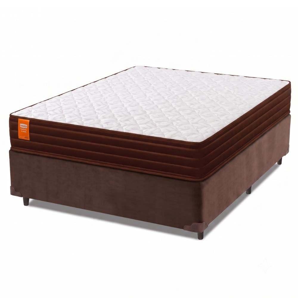 Cama Box Casal Colchão Molas Qatar 138x188x60cm Marrom / Branco