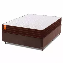 Cama Box Casal Colchão Molas Qatar 138x188x60cm Marrom / Branco