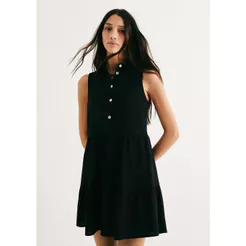 Vestido Curto Evasê Com Linho