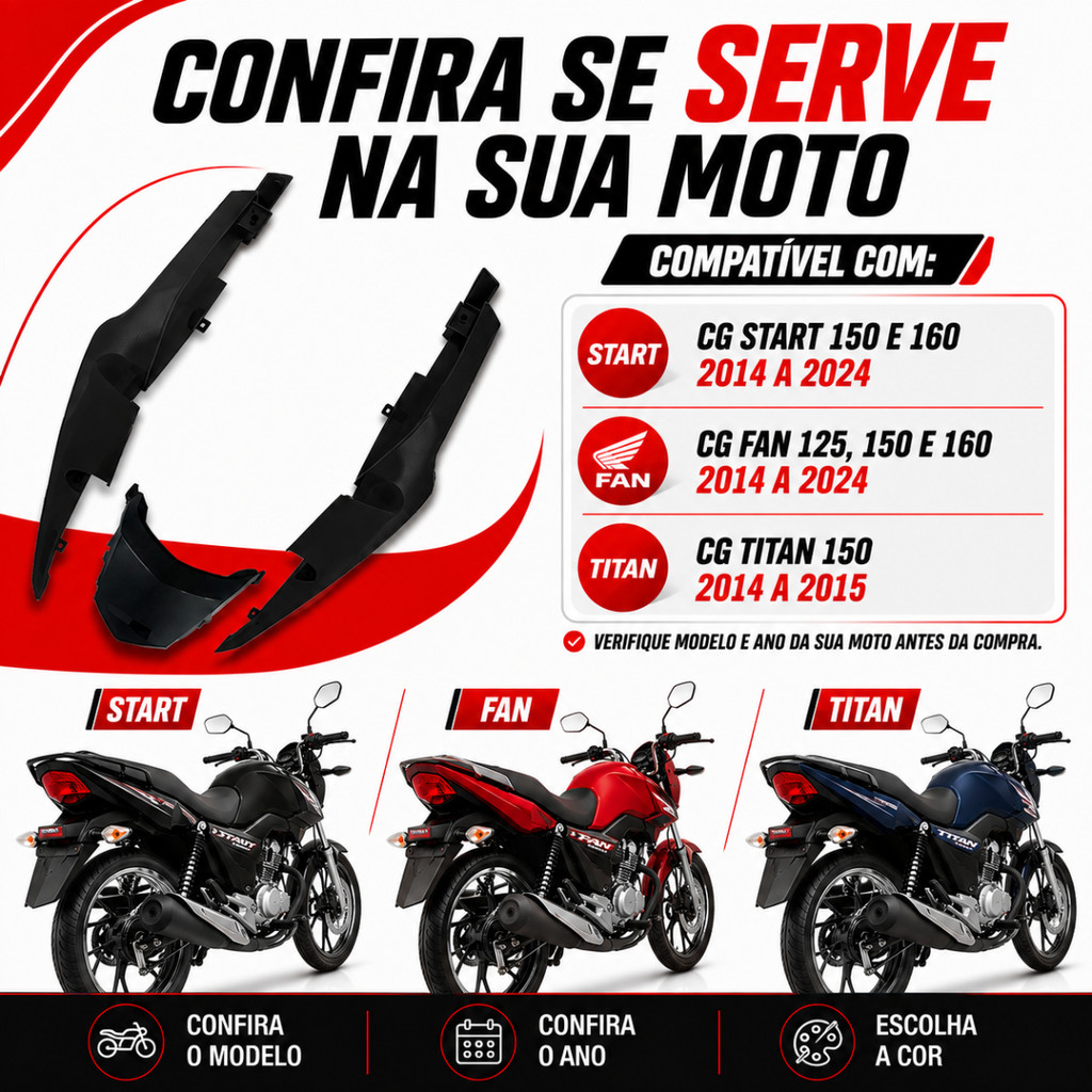 Rabeta Traseira Moto Completa Honda Titan Fan Start 125 150 160 2014 a 2024 Várias Cores — imagem 2 de 2
