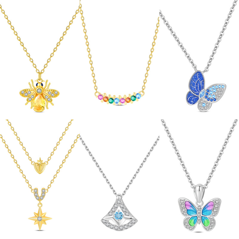Colar S925 prata ouro abelha colar colorido borboleta colar estrela dourada presente de aniversário