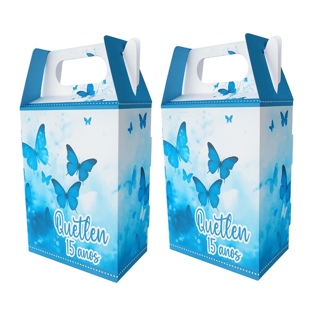 Caixa Maletinha Personalizada Borboletas Azul  / Lembrancinha / Festa Infantil / Aniversário