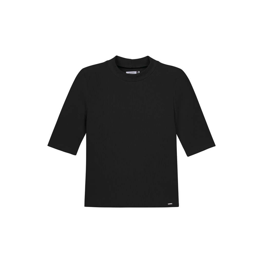 Blusa Feminina Canelada Manga Curta Marialícia Preto