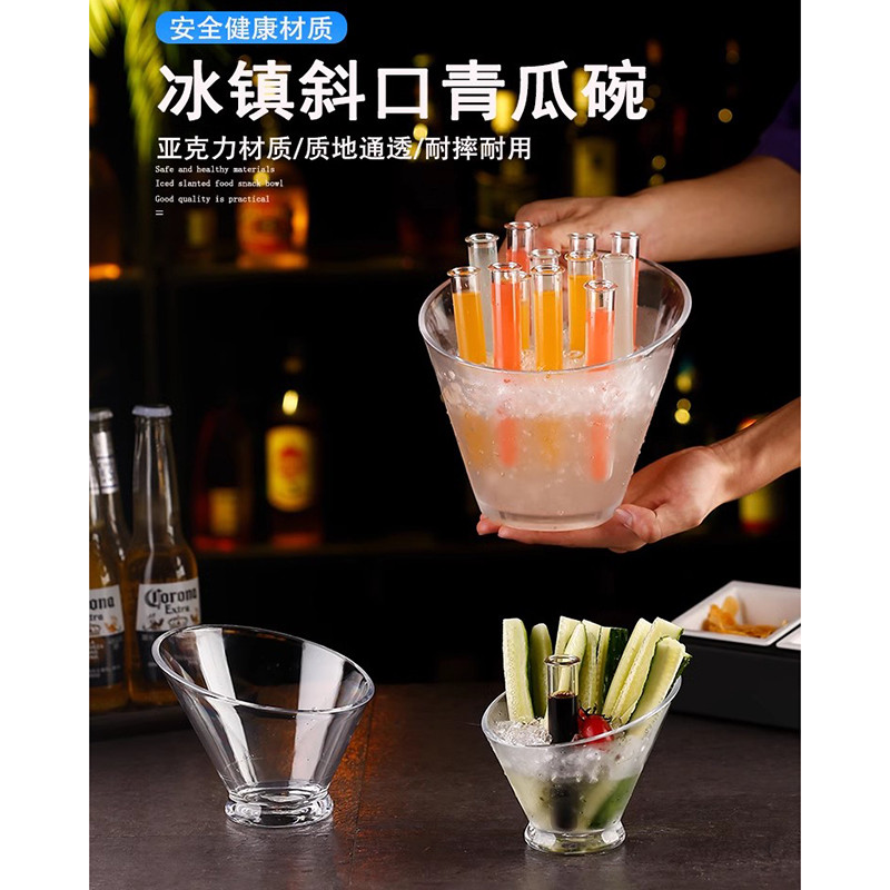 Acrílico estilo japonês melão tira tigela barra comercial copo de melão gelado tubo de ensaio placa oblíqua tigela de fr