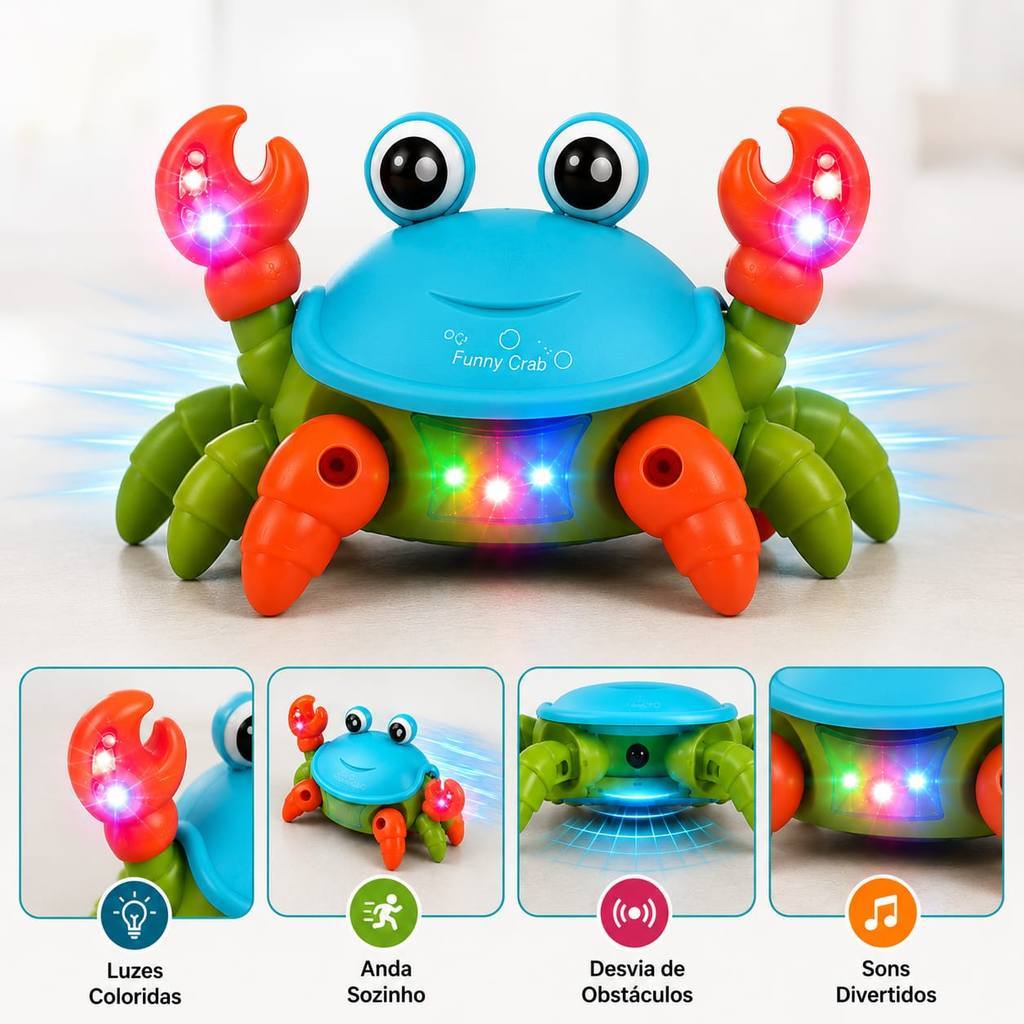 Kit Brinquedo Caranguejo Fujão Musical Som Luz E Movimento