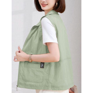 Colete fino feminino exterior moda verão curto estilo ocidental colete superior de meia-idade mãe idade-reduzindo colete