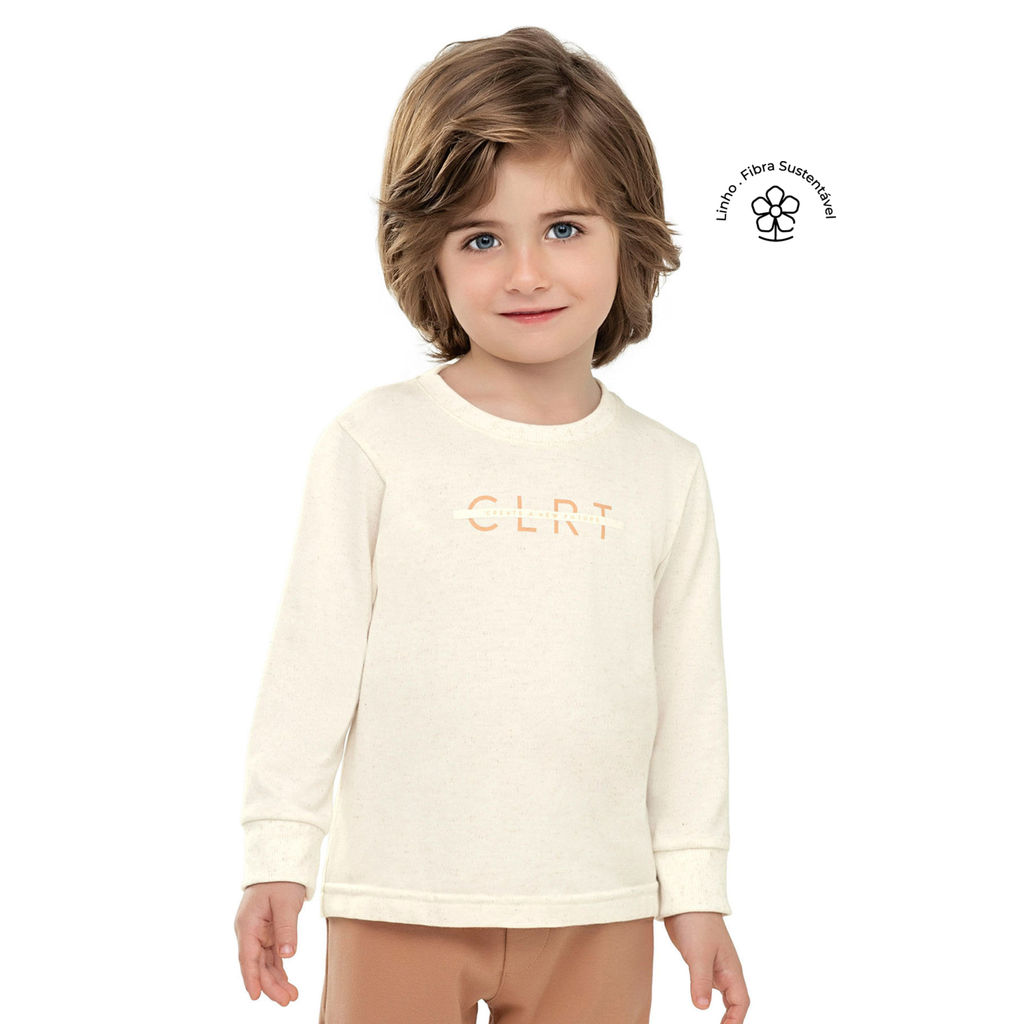 Camiseta Manga Longa Infantil Menino Colorittá Bege
