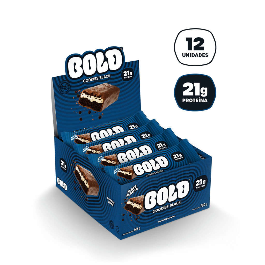 Barra de Proteína BOLD Snacks Cookies Black (21g de Proteína) - Caixa com 12 unidades