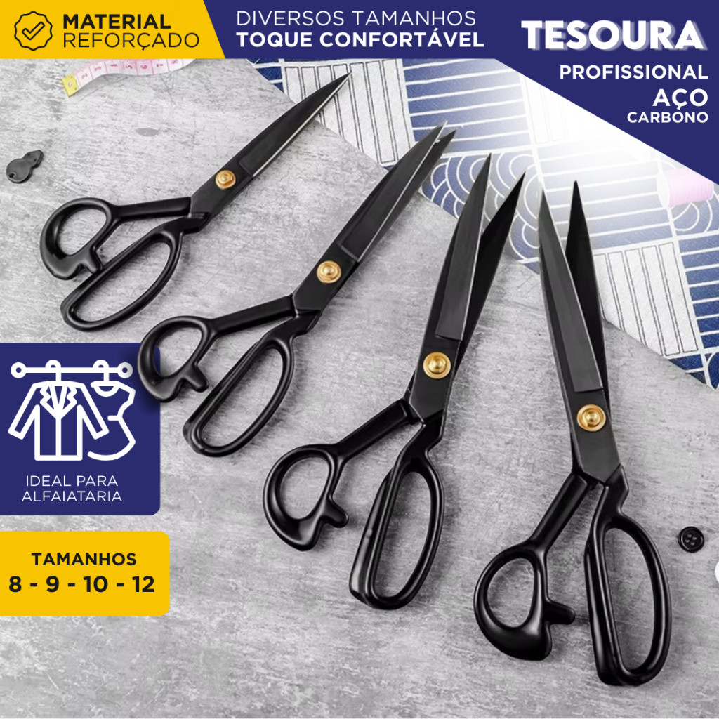 Tesoura Alfaiataria Titanium Profissional Aço Carbono | para Costura, Alfaiataria e Artesanato - CH