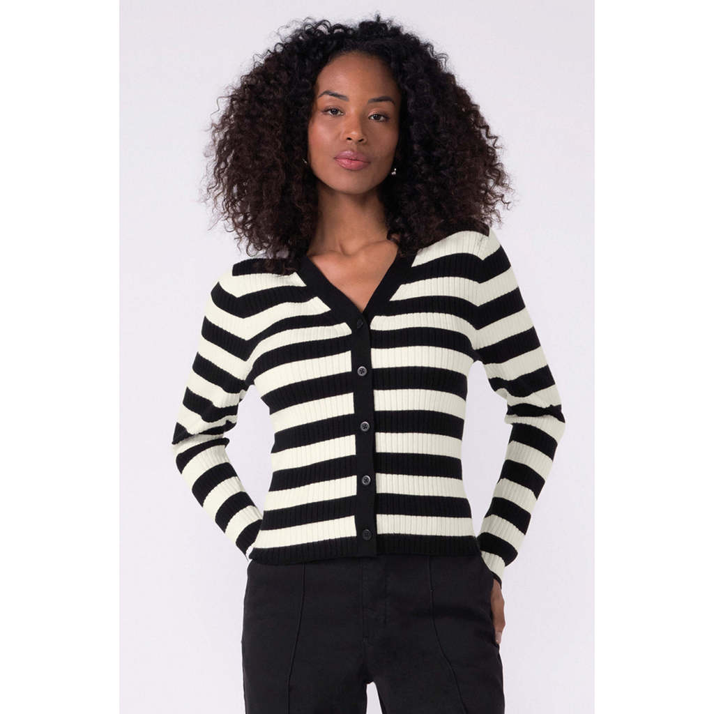 Cardigan Feminino Listrado Tricot Marialícia Preto
