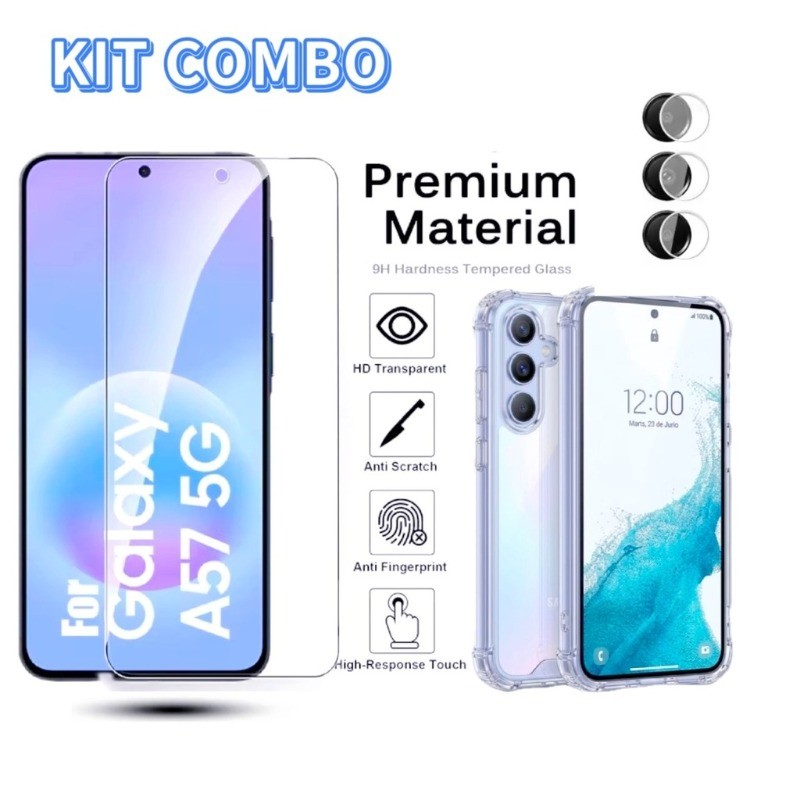 KIT Capa Capinha Pelicula vidro HD e Pelicula de Câmera Samsung A57 A37 A27 A17 A07 A56 A36 A16 A06