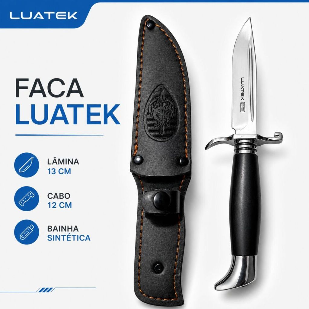 Faca Outdoor 26cm Aço Inox 3Cr13 Cabo Preto Com Bainha A288