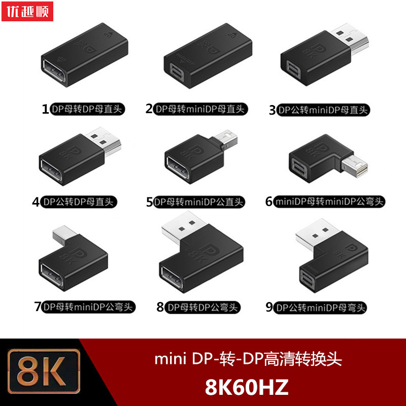 Versão DP 4K120HZ DP1.4 Versão 8K60HZ Adaptador mini mini DP para cotovelo later