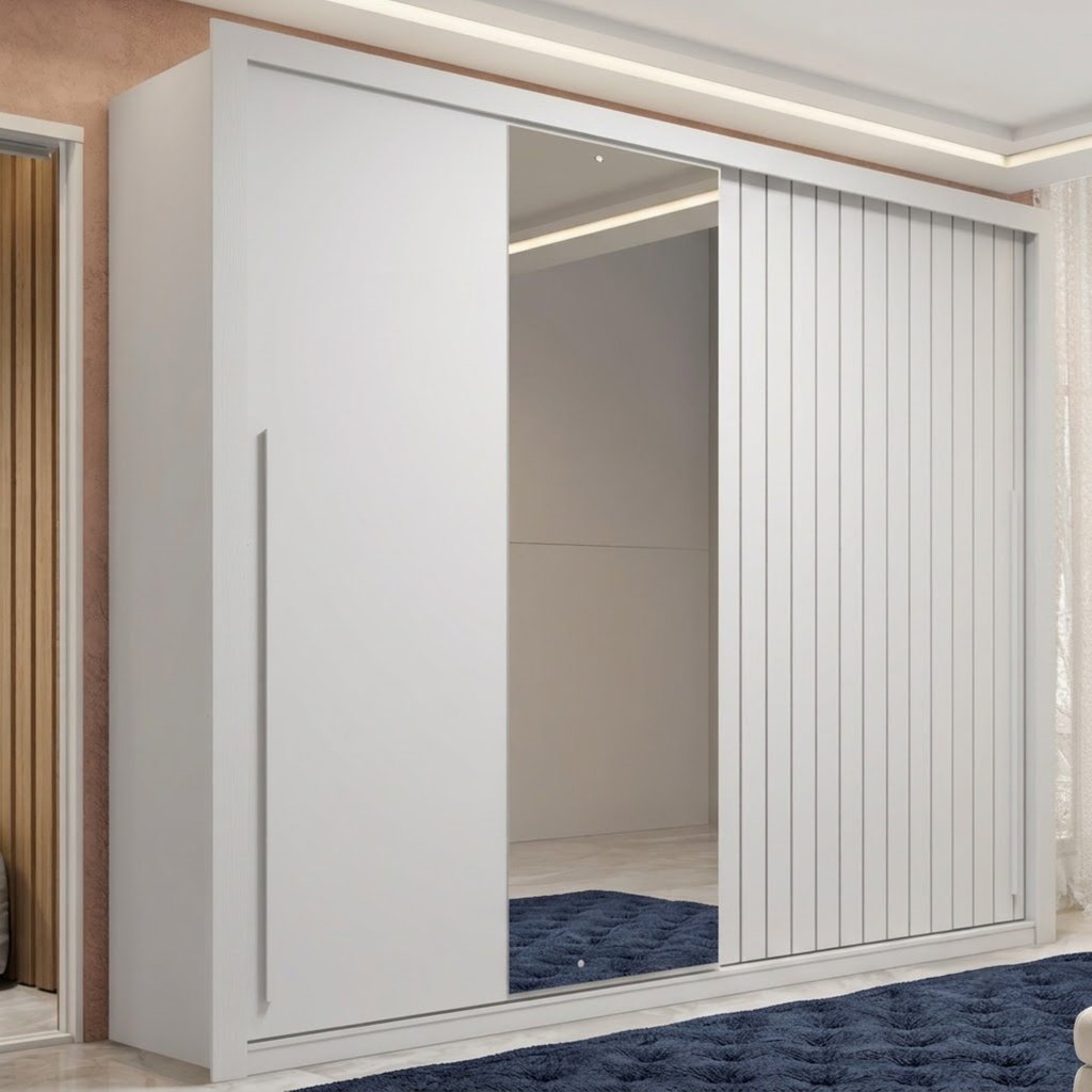 Guarda-Roupa Casal Ripado 2 Portas 4 Gavetas com Espelho Suburban Yescasa Branco Branco