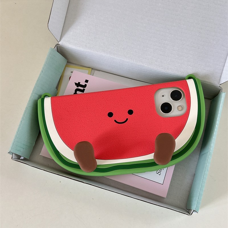 Iphone14 mão 1613 chassi dos desenhos animados capa Anti-12 Apple adequado para 15promax bonito melancia tridimensional