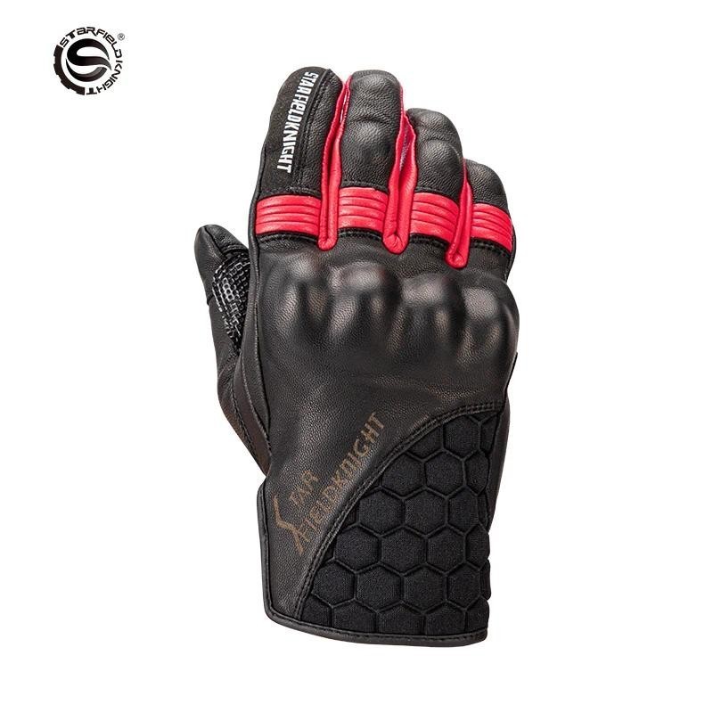 SFK Preto E Vermelho Luvas De Motocicleta Real Couro De Cabra Antiderrapantes Engrenagens De Proteção De Fibra De Carbon