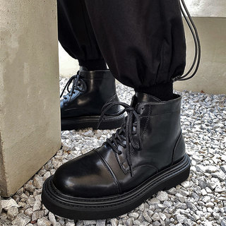 Botas Martin de sola grossa masculina Retro versão coreana na moda macacão botas casuais botas curtas sapatos de couro d