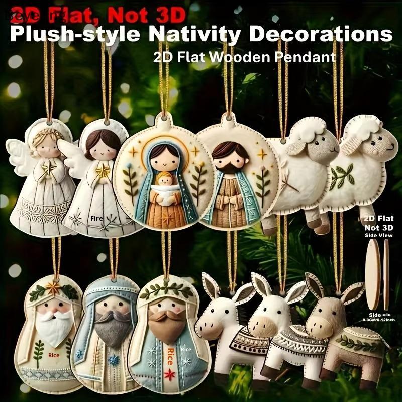 [BEN] 6/12/24/36 Unidades Decoração De Árvore De Natal Vintage 2D Anjo Menina Pingente De Madeira Para Casa Ornamento De