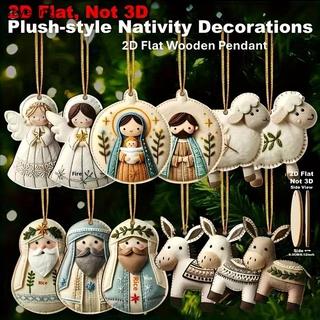 [BEN] 6/12/24/36 Unidades Decoração De Árvore De Natal Vintage 2D Anjo Menina Pingente De Madeira Para Casa Ornamento De
