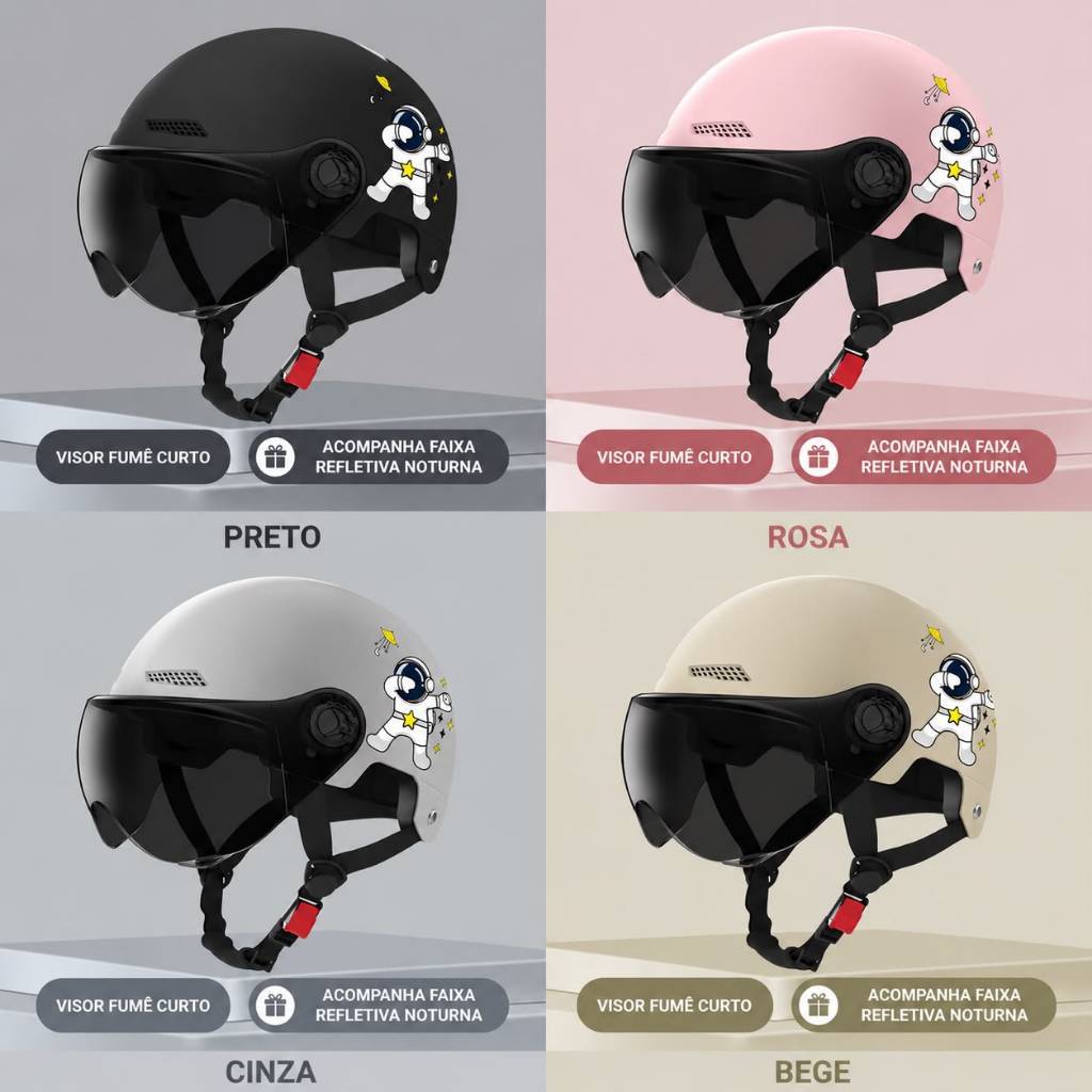 Capacete Moto Aberto com Viseira Solar Retrô Unissex para Motocicleta Scooter Bicicleta Elétrica