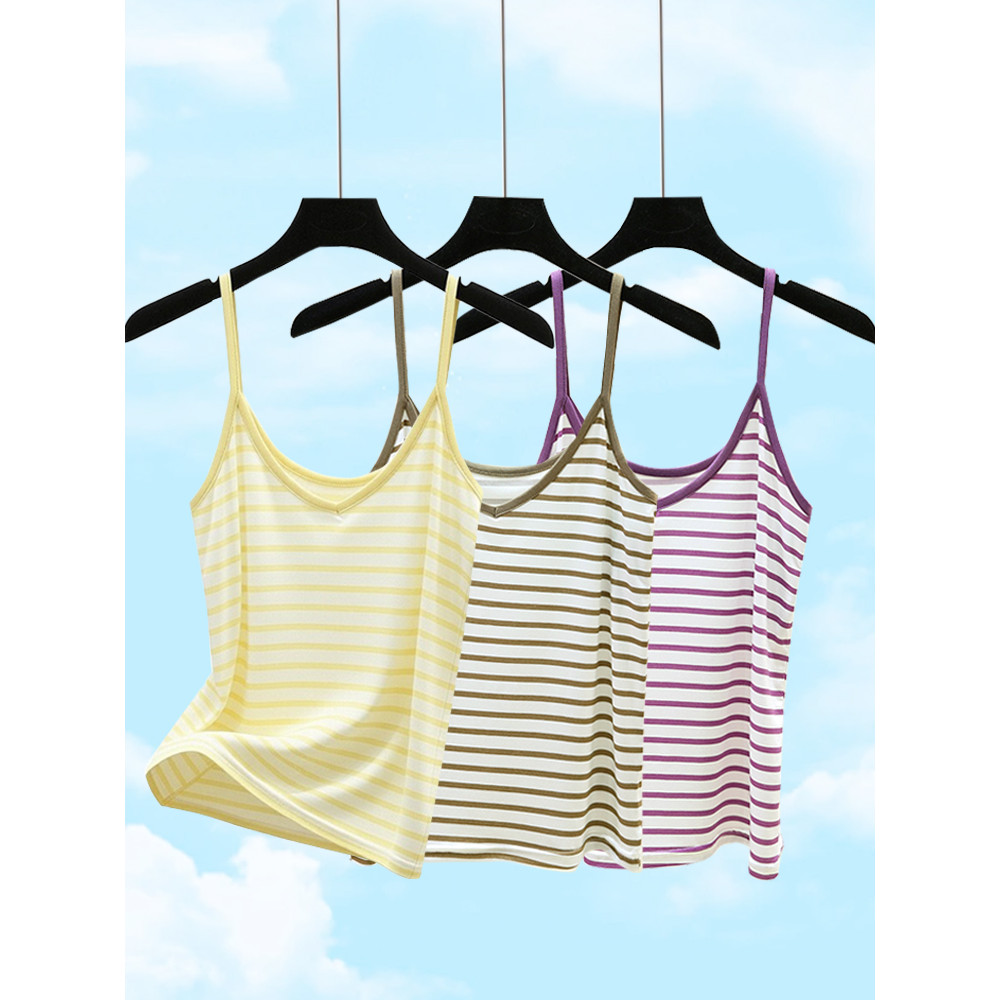 Modal com decote em V camisola verão estilo fino sem mangas topo senhoras Casual tamanho grande listrado camisa de fundo