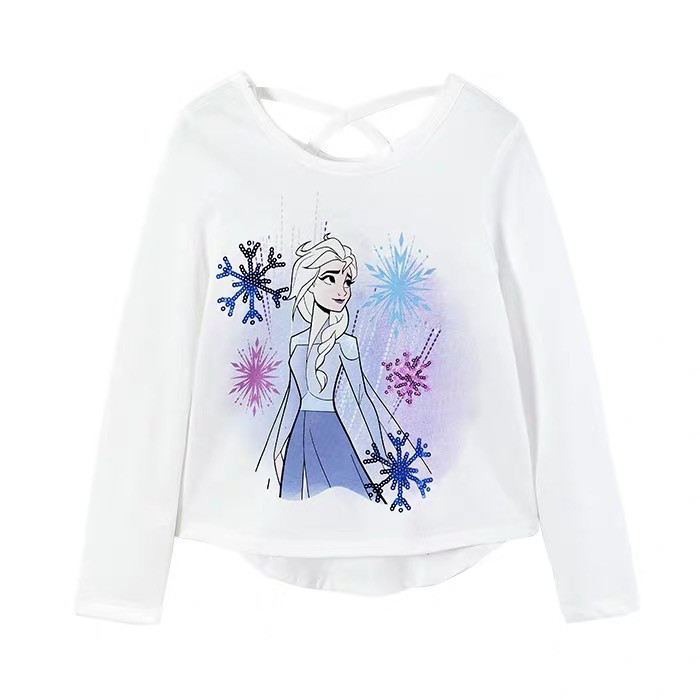 Feminino crianças gelo princesa Elsa Anna lantejoulas impresso primavera outono inverno manga comprida camiseta topo pur