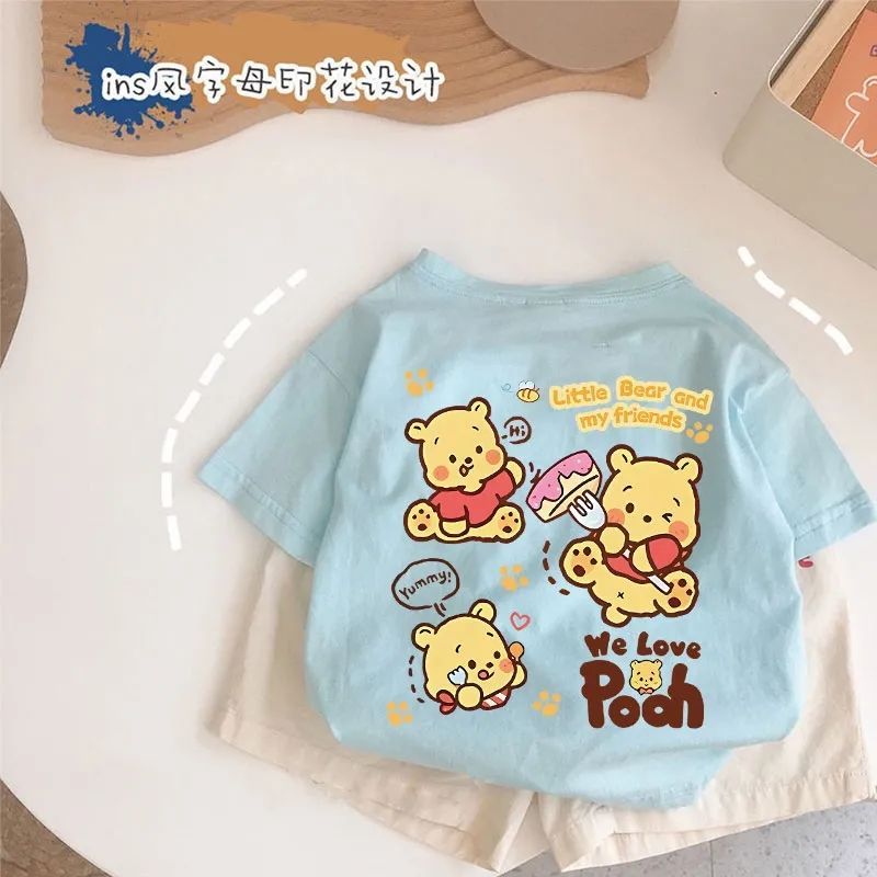 Crianças puro algodão de manga curta camiseta 2025 verão novo estilo versão coreana dos desenhos animados impresso topo 