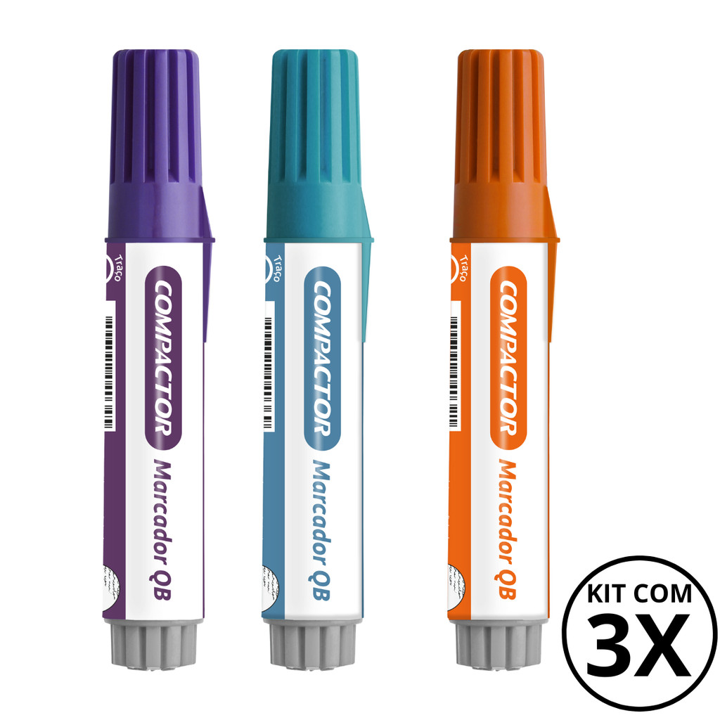 Kit com 3 Marcadores Para Quadro Branco - COMPACTOR