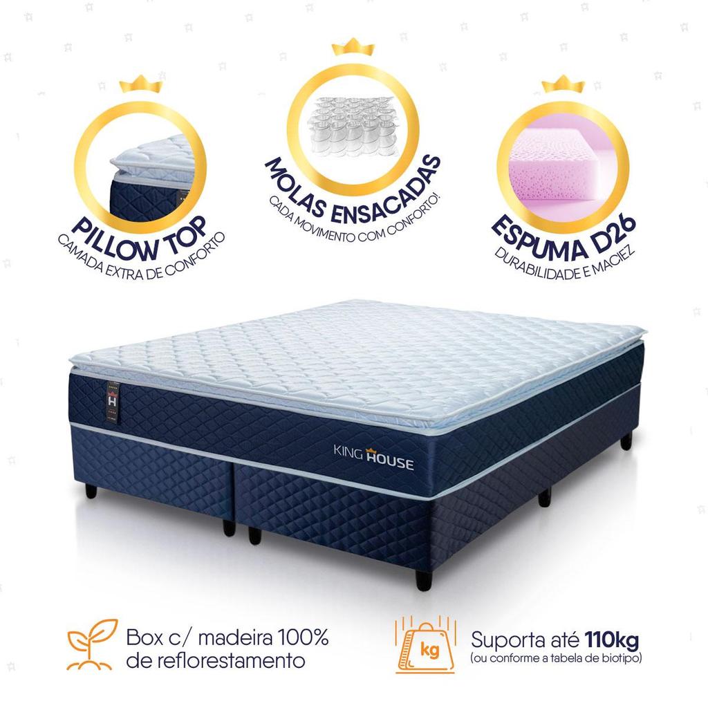 Conjunto Cama Box Queen Size Lagras 158x198x66 Azul c/ Molas Ensacadas · foto 2