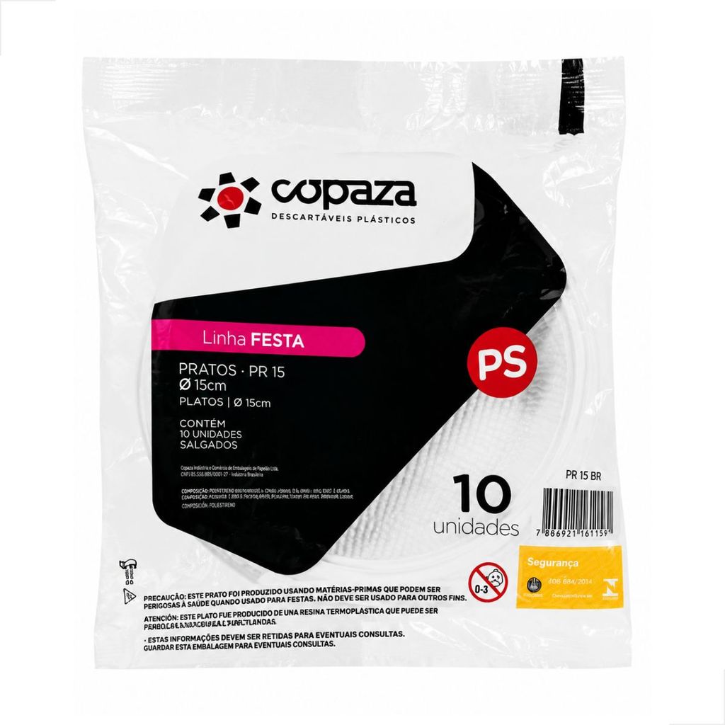 Pratos Descartáveis Plast Copaza Pr-15 Branco 10un Para Festa e Delivery