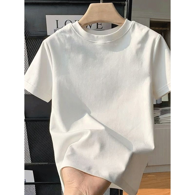 Crianças roupas de verão algodão branco simples em torno do pescoço de manga curta camisetas médio grande crianças verão