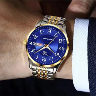 ORUSS Original Calendário Duplo Ouro Luxo À Prova D'água De Aço Inoxidável Relógio De Moda Masculina Versão Luminosa