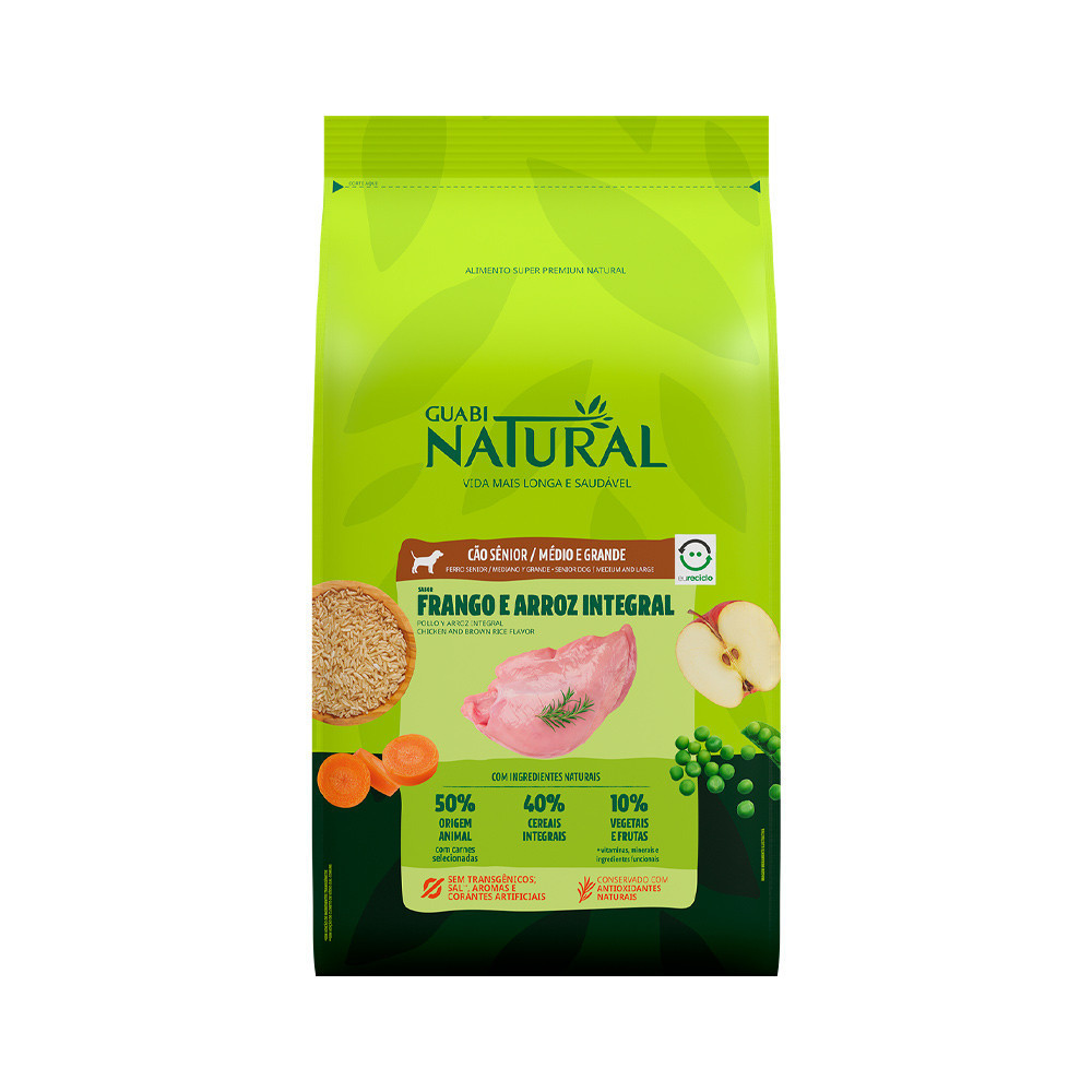 Ração Guabi Natural cães Sênior Porte Médio e Grande Frango e Arroz Integral 12kg