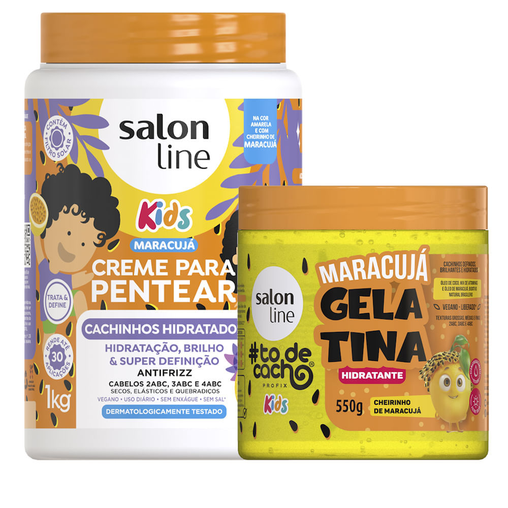 Kit Salon Line Kids Maracujá Creme De Pentear Salon Line Cachinhos Hidratados 1kg + Gelatina Salon Line 550g