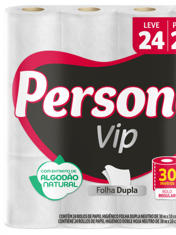 Papel Higiênico Neutro Personal VIP Compacto 30m 24 Rolos Toque Macio Fibras Naturais